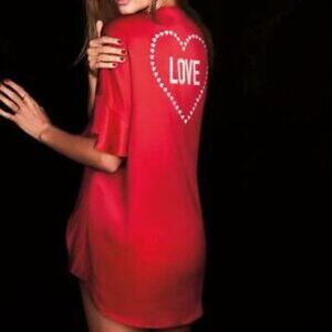 Victoria’s Secret Red Ruffle Satin Kimono Robe Women's Size O/S